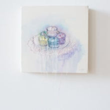 Load image into Gallery viewer, Original Embroidery with Watercolor by Lauren Brescia &quot; Macarons&quot; at salonlb.
